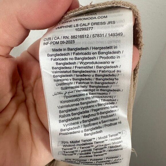 Vero Moda Phine Long Sleeve Rib Jersey Dress Light Brown Comfort Casual Travel - Picture 7 of 10